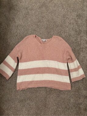 Madewell Blush Pink & Cream Striped Crewneck Sweater